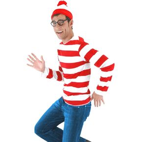 Women Red/White Striped shirt Hat and round eye glasses Halloween Costume Set…