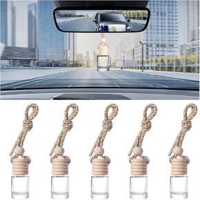 Mandark 5PCS Hanging Car Perfume Bottle Pendant, 8ml Empty Glass Vehicle Oil Perfume Aromatherapy Diffuser Charms, Auto Rearview Mirror Ornament Pendant, Universal for Most Cars (Cylindric)