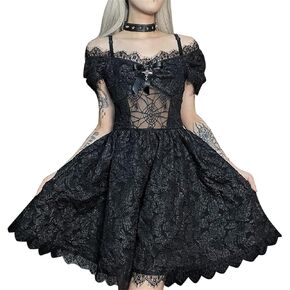 Gothic Dress Punk Goth Grunge Black High Waist Mini Dresses Y2k Halloween Costumes