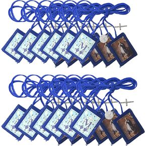 Bulk Catholic Scapular Full Color Immaculate Conception Scapulars with Silver Tone Saint Benedict Medal and Crucifix Dangle, 24.5 Inches, Pack of 12