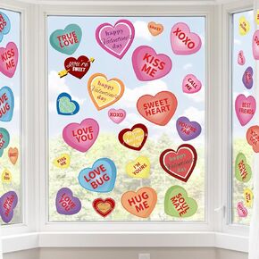 AKEROCK Valentines Day Window Clings, Colorful Heart Shaped Reusable Static Window Stickers for Valentines Day Decor, Valentines Decorations for The Home, Bathroom, Office