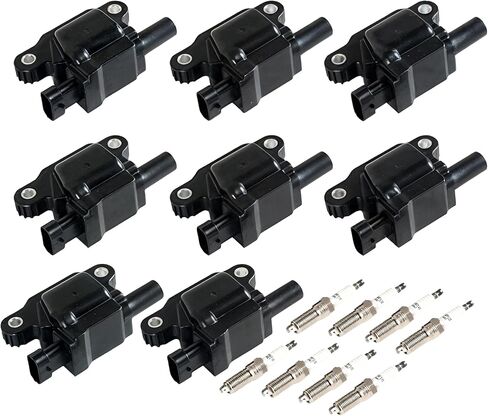 8 قطع من ملفات الإشعال UF743 + 8 قطع من شمعات الإشعال إيريديوم تناسب 2016-2018 CTS، 2015-2021 إسكاليد، 2014-2018 سيلفرادو 1500، حزمة ملف إشعال مربعة تحل محل OE 4344 in Kuwait