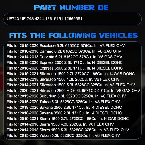 8 قطع من ملفات الإشعال UF743 + 8 قطع من شمعات الإشعال إيريديوم تناسب 2016-2018 CTS، 2015-2021 إسكاليد، 2014-2018 سيلفرادو 1500، حزمة ملف إشعال مربعة تحل محل OE 4344 in Kuwait