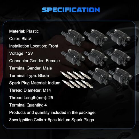 8 قطع من ملفات الإشعال UF743 + 8 قطع من شمعات الإشعال إيريديوم تناسب 2016-2018 CTS، 2015-2021 إسكاليد، 2014-2018 سيلفرادو 1500، حزمة ملف إشعال مربعة تحل محل OE 4344 in Kuwait