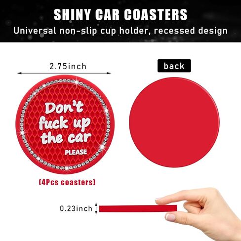4 قطع من قواعد أكواب السيارة اللامعة، قواعد أكواب ناعمة للسيارات مقاس 2.75 بوصة، بساط أكواب مشروبات من السيليكون المقاوم للانزلاق مصنوع من حجر الراين الكريستالي، ملحقات داخلية عالمية للسيارة (أحمر) in Kuwait