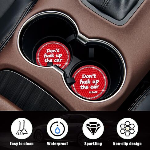 4 قطع من قواعد أكواب السيارة اللامعة، قواعد أكواب ناعمة للسيارات مقاس 2.75 بوصة، بساط أكواب مشروبات من السيليكون المقاوم للانزلاق مصنوع من حجر الراين الكريستالي، ملحقات داخلية عالمية للسيارة (أحمر) in Kuwait