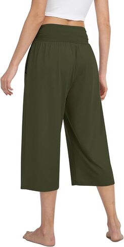 TARSE Women's High Waisted Capri Pants Casual Wide Leg Yoga Pants Loose Soft Pajamas with Pockets Sweatpants in Kuwait