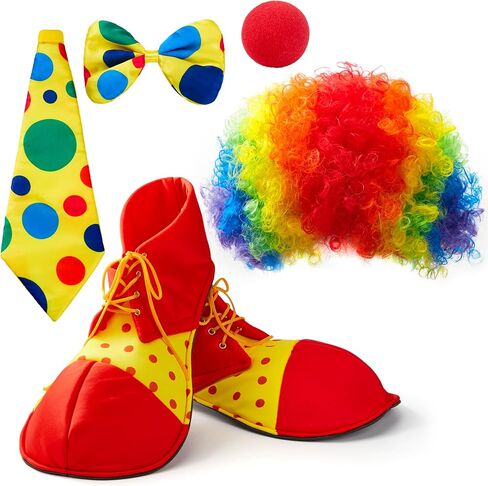 Spooktacular Creations Clown Costume Set, 6PCS Halloween Clown Rainbow Wig Nose Bow Ti and Shoes Accessories for Clown Parties, Fancy Circus Costume for Kids Women Men Carnival Pretend Play Party in Saudi Arabia