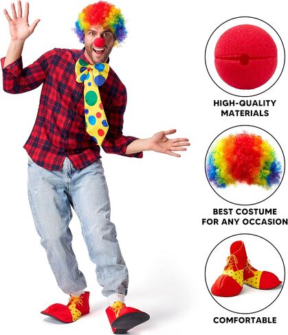 Spooktacular Creations Clown Costume Set, 6PCS Halloween Clown Rainbow Wig Nose Bow Ti and Shoes Accessories for Clown Parties, Fancy Circus Costume for Kids Women Men Carnival Pretend Play Party in Saudi Arabia