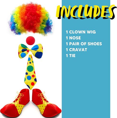 Spooktacular Creations Clown Costume Set, 6PCS Halloween Clown Rainbow Wig Nose Bow Ti and Shoes Accessories for Clown Parties, Fancy Circus Costume for Kids Women Men Carnival Pretend Play Party in Saudi Arabia