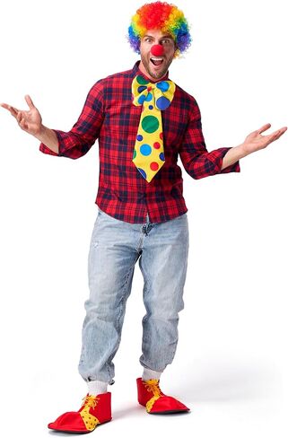 Spooktacular Creations Clown Costume Set, 6PCS Halloween Clown Rainbow Wig Nose Bow Ti and Shoes Accessories for Clown Parties, Fancy Circus Costume for Kids Women Men Carnival Pretend Play Party in Saudi Arabia
