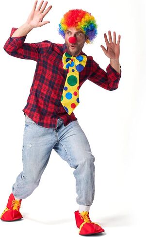 Spooktacular Creations Clown Costume Set, 6PCS Halloween Clown Rainbow Wig Nose Bow Ti and Shoes Accessories for Clown Parties, Fancy Circus Costume for Kids Women Men Carnival Pretend Play Party in Saudi Arabia