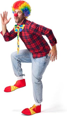 Spooktacular Creations Clown Costume Set, 6PCS Halloween Clown Rainbow Wig Nose Bow Ti and Shoes Accessories for Clown Parties, Fancy Circus Costume for Kids Women Men Carnival Pretend Play Party in Saudi Arabia