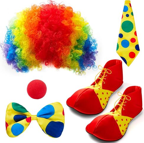 Spooktacular Creations Clown Costume Set, 6PCS Halloween Clown Rainbow Wig Nose Bow Ti and Shoes Accessories for Clown Parties, Fancy Circus Costume for Kids Women Men Carnival Pretend Play Party in Saudi Arabia