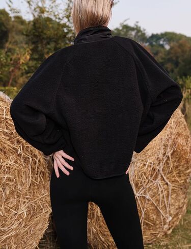 سترة صوفية حريمي من كيسونيك، أكمام طويلة، معاطف قصيرة، ملابس خارجية شتوية مبطنة مع جيوب (أسود-M) in Kuwait