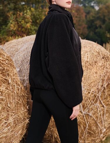 سترة صوفية حريمي من كيسونيك، أكمام طويلة، معاطف قصيرة، ملابس خارجية شتوية مبطنة مع جيوب (أسود-M) in Kuwait