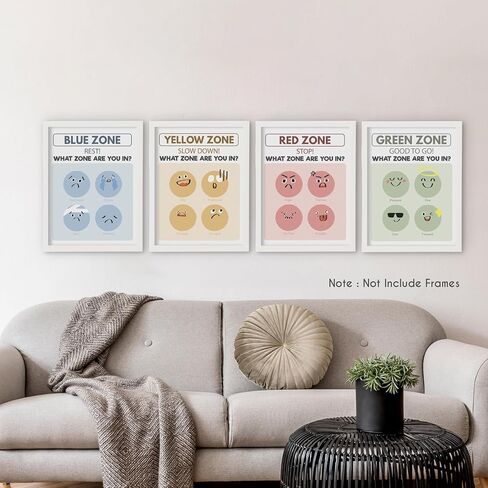 HRQKO What Zone are You in Wall Art Poster Prints Set of 4, Zones of Regulation Poster, Mental Health Artwork Printing Posters Wall Decor, Feelings Emotions Prints for Classroom 8"x10" Unframed in Saudi Arabia