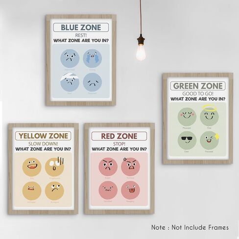 HRQKO What Zone are You in Wall Art Poster Prints Set of 4, Zones of Regulation Poster, Mental Health Artwork Printing Posters Wall Decor, Feelings Emotions Prints for Classroom 8"x10" Unframed in Saudi Arabia