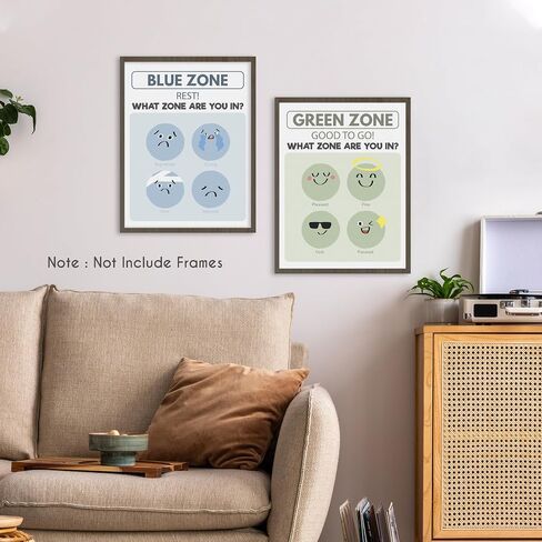 HRQKO What Zone are You in Wall Art Poster Prints Set of 4, Zones of Regulation Poster, Mental Health Artwork Printing Posters Wall Decor, Feelings Emotions Prints for Classroom 8"x10" Unframed in Saudi Arabia