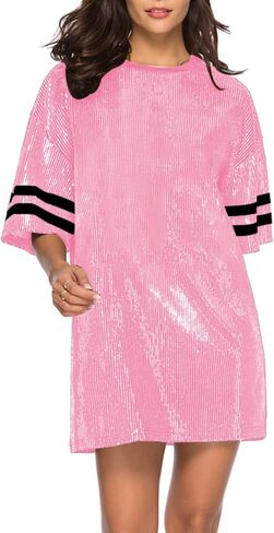 CUTUBLY Women Sequin T-Shirt Sparkly Sequin Short Dress Casual Loose Shiny Glitter Cocktail Birthday Party Club Night Out in Saudi Arabia