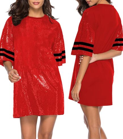 CUTUBLY Women Sequin T-Shirt Sparkly Sequin Short Dress Casual Loose Shiny Glitter Cocktail Birthday Party Club Night Out in Saudi Arabia