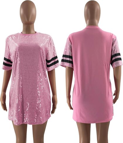 CUTUBLY Women Sequin T-Shirt Sparkly Sequin Short Dress Casual Loose Shiny Glitter Cocktail Birthday Party Club Night Out in Saudi Arabia