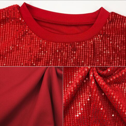 CUTUBLY Women Sequin T-Shirt Sparkly Sequin Short Dress Casual Loose Shiny Glitter Cocktail Birthday Party Club Night Out in Saudi Arabia