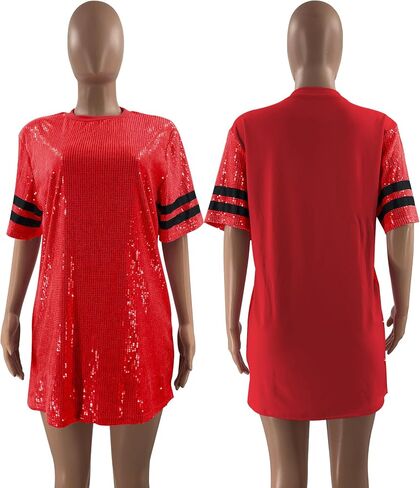 CUTUBLY Women Sequin T-Shirt Sparkly Sequin Short Dress Casual Loose Shiny Glitter Cocktail Birthday Party Club Night Out in Saudi Arabia