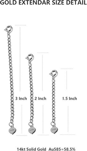 موسع سلسلة ذهبية صلبة 14 قيراط 1.5-2-3 بوصة، موسع سلسلة كابل متين وقوي قابل للتعديل لقلادة ذهبية وسوار متعدد الوظائف مجوهرات موسع in Kuwait