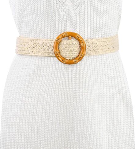Women's Vintage Round Buckle Woven Belts Boho Waist Belt for Dress in Kuwait
