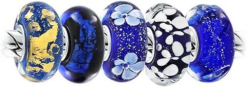 Assorted Mixed Set Of 5 or 6 Bundle Translucent Shades Of Black Blue Navy Silver Gold Foil Murano Swirl Charm Bead Spacer For Women Teen .925 Sterling Silver Core Fits European Bracelet in Kuwait