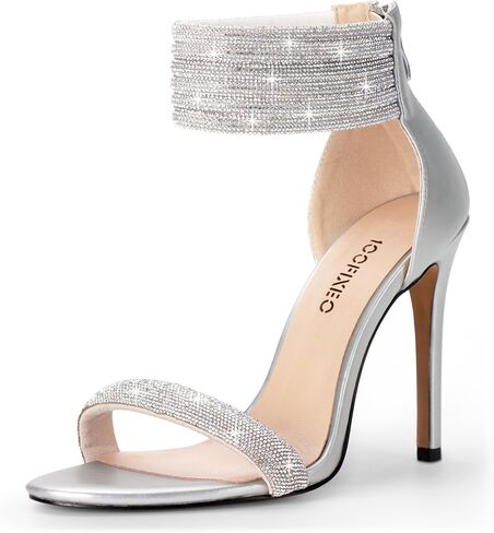 100FIXEO Sexy High Heeled Rhinestone Sandals Elegant Open Toe ankle strap Stiletto Heel Wedding Dress Shoes in Kuwait