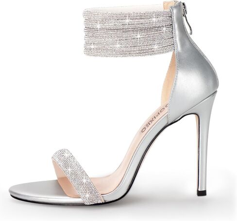 100FIXEO Sexy High Heeled Rhinestone Sandals Elegant Open Toe ankle strap Stiletto Heel Wedding Dress Shoes in Kuwait