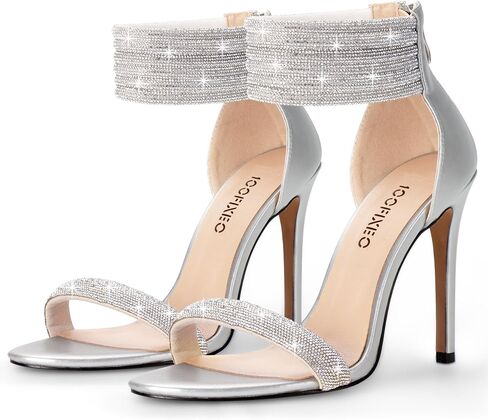 100FIXEO Sexy High Heeled Rhinestone Sandals Elegant Open Toe ankle strap Stiletto Heel Wedding Dress Shoes in Kuwait