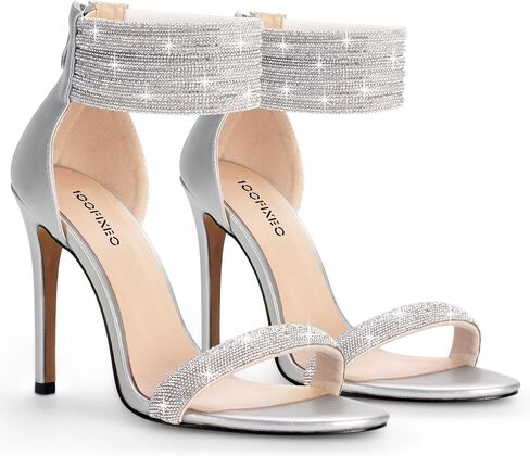 100FIXEO Sexy High Heeled Rhinestone Sandals Elegant Open Toe ankle strap Stiletto Heel Wedding Dress Shoes in Kuwait