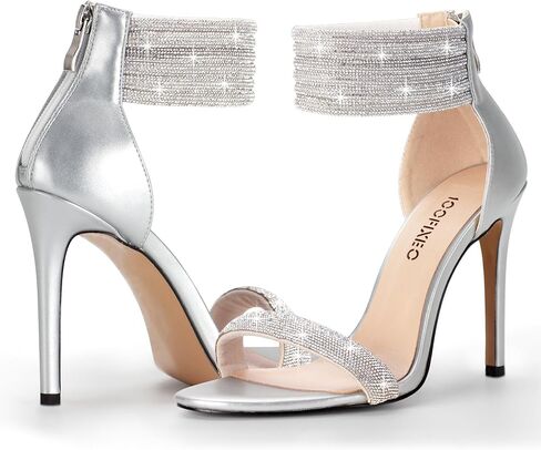 100FIXEO Sexy High Heeled Rhinestone Sandals Elegant Open Toe ankle strap Stiletto Heel Wedding Dress Shoes in Kuwait