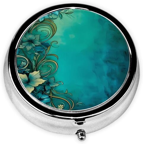 Pill Box, Small Pill Organizer with 3 Compartments and Mirro, Cute Round Portable Travel Metal Pill Case for Pocket or Purse, Privacy-Protecting Medicine Box-Dark Night Moon Flower Cat in Saudi Arabia