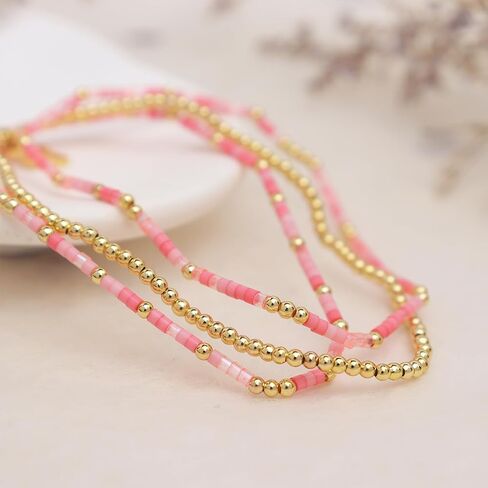Cross Seed Beads Stack Bracelets Set for Women, Boho Handmade Gold Beaded Stackable Charm Stretch Festive Holiday Accessories Jewelry Gift. in Kuwait