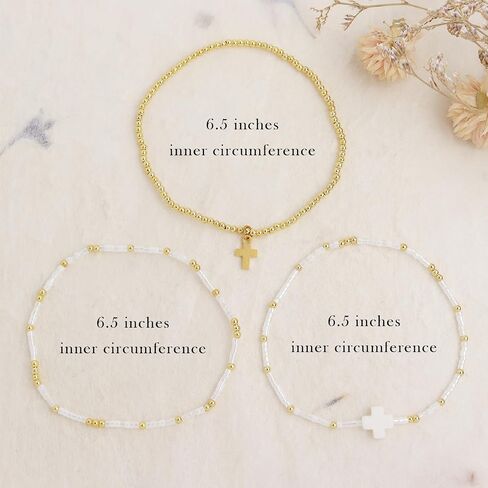 Cross Seed Beads Stack Bracelets Set for Women, Boho Handmade Gold Beaded Stackable Charm Stretch Festive Holiday Accessories Jewelry Gift. in Kuwait