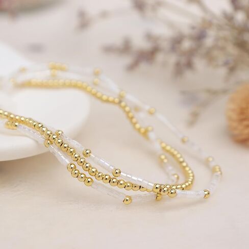 Cross Seed Beads Stack Bracelets Set for Women, Boho Handmade Gold Beaded Stackable Charm Stretch Festive Holiday Accessories Jewelry Gift. in Kuwait