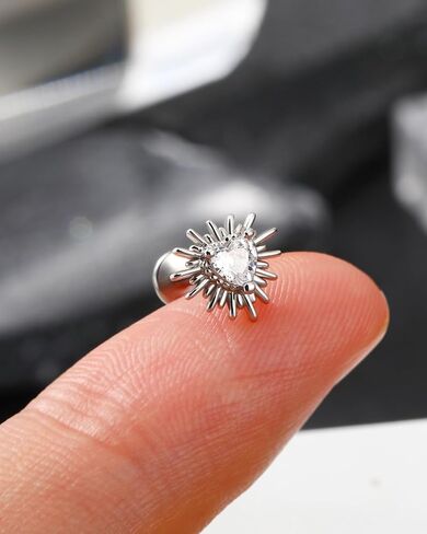 Jewseen 316L Stainless Steel Top Push in Threadless Flat Back Earrings 16G Heart Cartilage Stud Lip Piercing Jewelry Nose Stud for Women Men in Kuwait