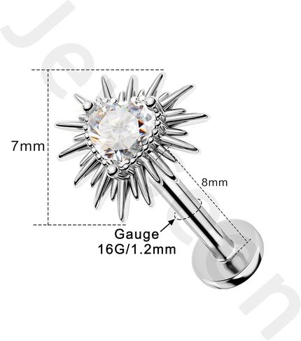 Jewseen 316L Stainless Steel Top Push in Threadless Flat Back Earrings 16G Heart Cartilage Stud Lip Piercing Jewelry Nose Stud for Women Men in Kuwait