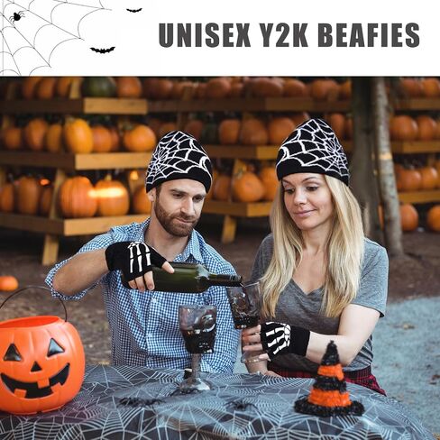 4 Pcs Y2K Beanie Spider Web Beanie, Winter Streetwear Headwear Knitted Hat Goth Graphic Beanies for Men Women in Saudi Arabia