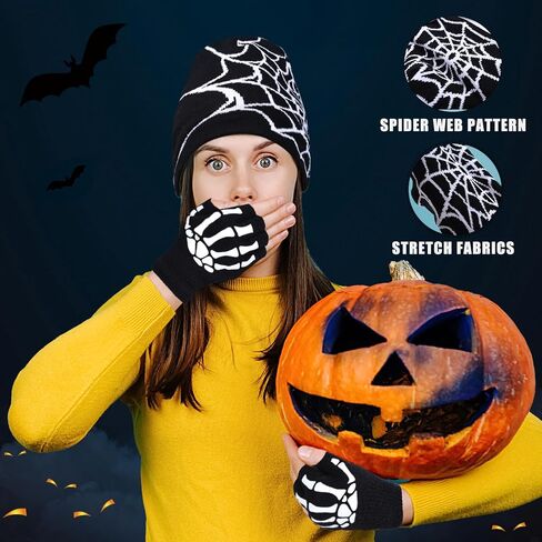 4 Pcs Y2K Beanie Spider Web Beanie, Winter Streetwear Headwear Knitted Hat Goth Graphic Beanies for Men Women in Saudi Arabia