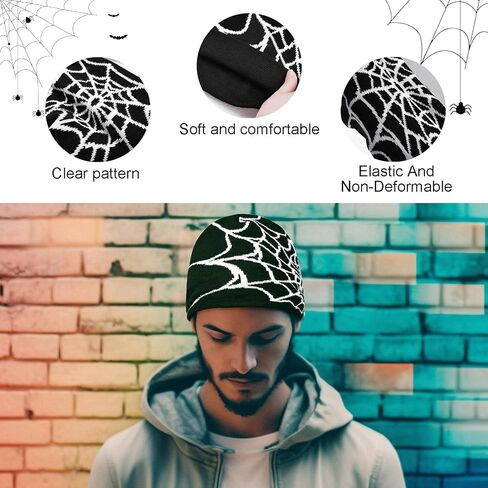 4 Pcs Y2K Beanie Spider Web Beanie, Winter Streetwear Headwear Knitted Hat Goth Graphic Beanies for Men Women in Saudi Arabia