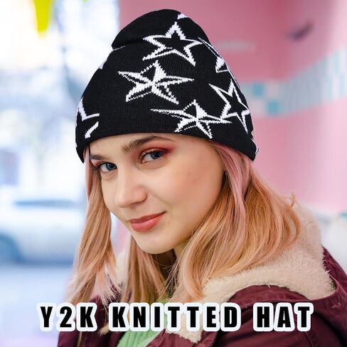 4 Pcs Y2K Beanie Spider Web Beanie, Winter Streetwear Headwear Knitted Hat Goth Graphic Beanies for Men Women in Saudi Arabia