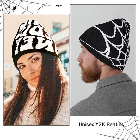 4 Pcs Y2K Beanie Spider Web Beanie, Winter Streetwear Headwear Knitted Hat Goth Graphic Beanies for Men Women in Saudi Arabia