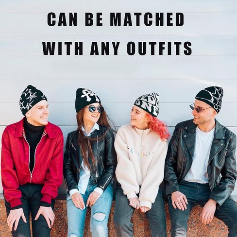 4 Pcs Y2K Beanie Spider Web Beanie, Winter Streetwear Headwear Knitted Hat Goth Graphic Beanies for Men Women in Saudi Arabia
