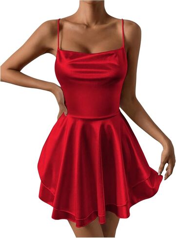 SHENHE Women's Open Back Layered Flowy Criss Cross Strappy Backless Sexy Party Mini Dress in Saudi Arabia