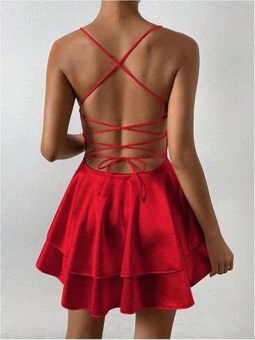 SHENHE Women's Open Back Layered Flowy Criss Cross Strappy Backless Sexy Party Mini Dress in Saudi Arabia